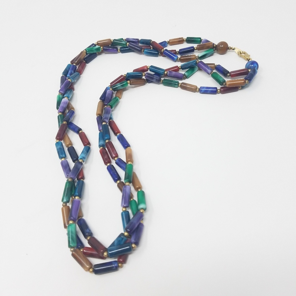 Vintage multi strand‎ necklace colorful plastic beads